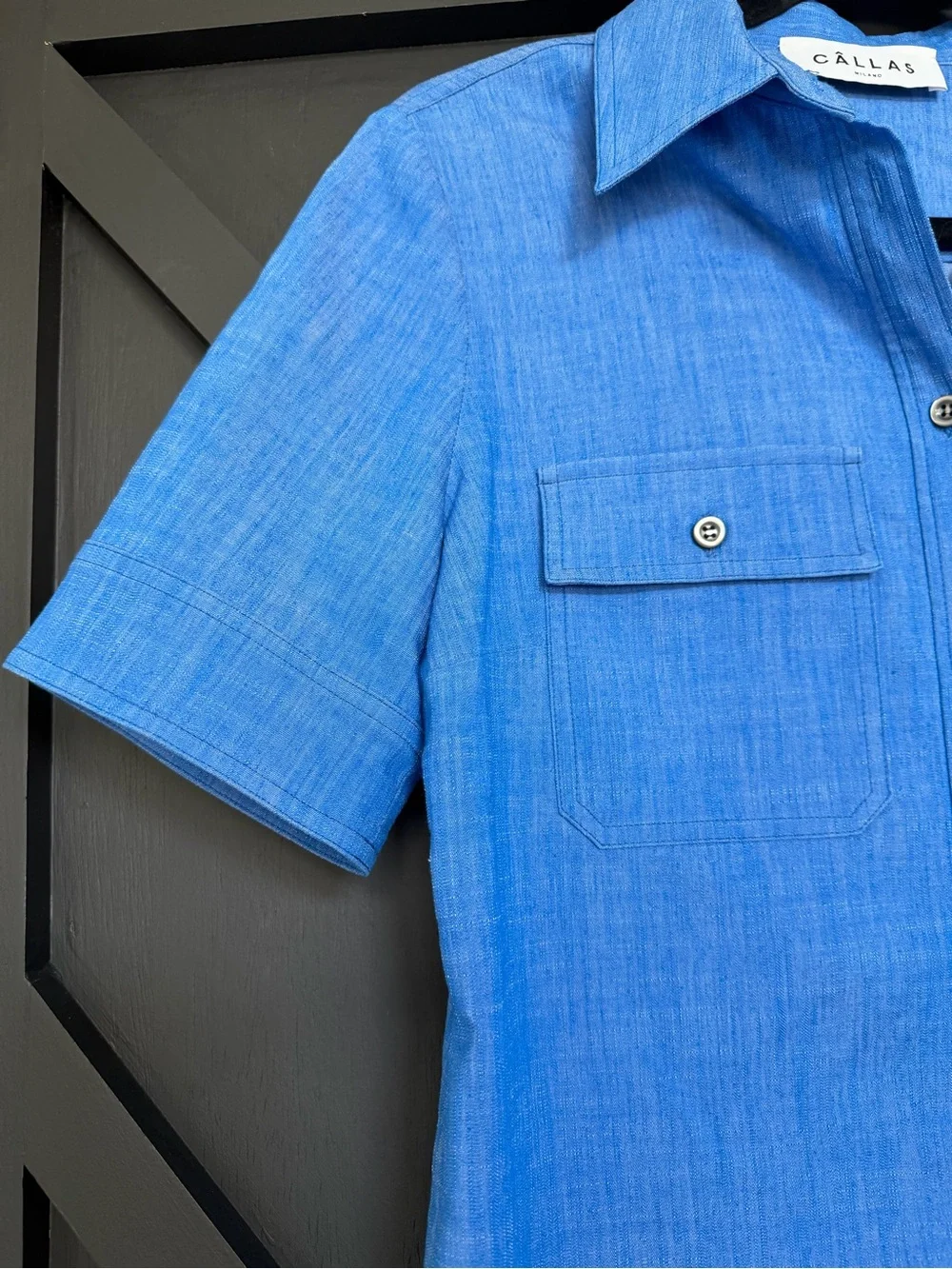 Callas Milano Vesper Short Sleeve Shirt in Bright Indigo, Size 40 (US 4, Small)